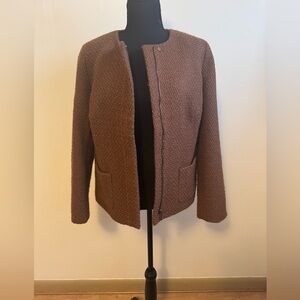 Sz 14P Talbots wool blend tweed zip up cropped jacket 2front pockets NWOT